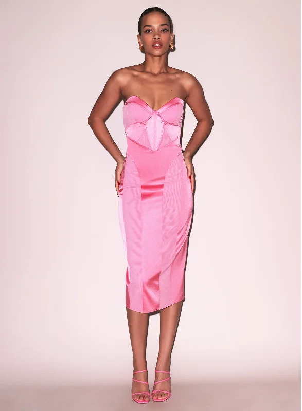 Satin & Mesh Bustier Midi Dress Effortless Sophistication