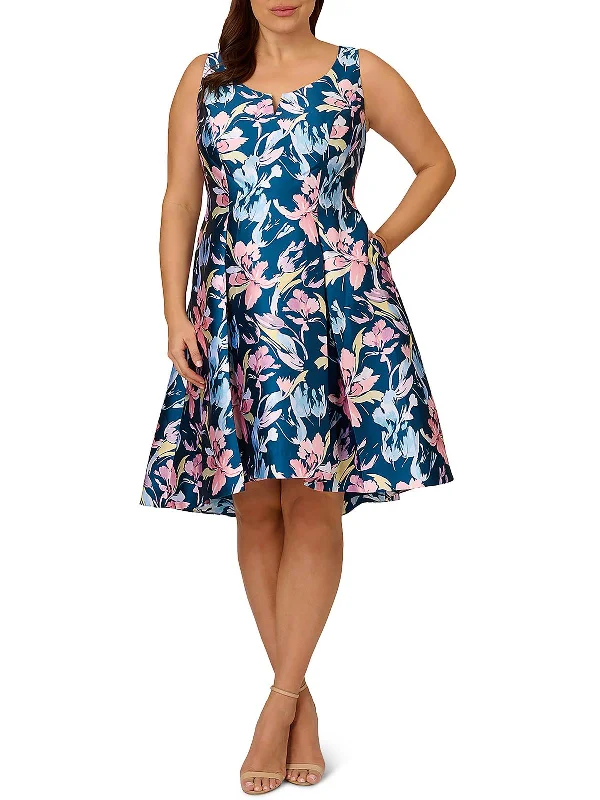 Plus Womens Floral Print Knee Length Fit & Flare Dress Y2K Nostalgic Fashion Look