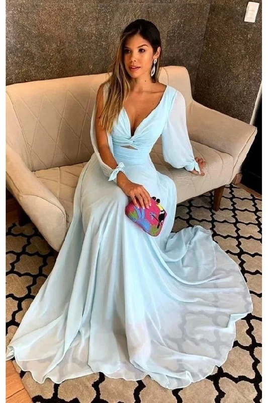 A-Line Chiffon Long Sleeves Prom Dresses Formal Evening Gowns    cg18689 Lightweight Fabric