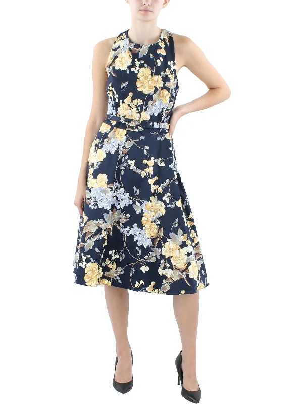 Womens Floral Midi Fit & Flare Dress Romantic Detailing