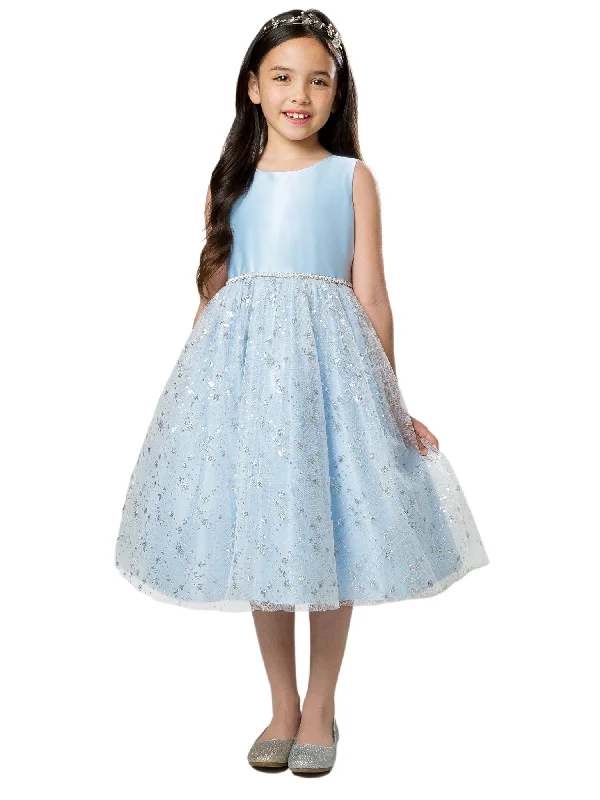 Little Girls Light Blue Satin Diamond Sequin Crystal Tulle Flower Girl Dress 2-6 Tropical Island - Inspired Attire