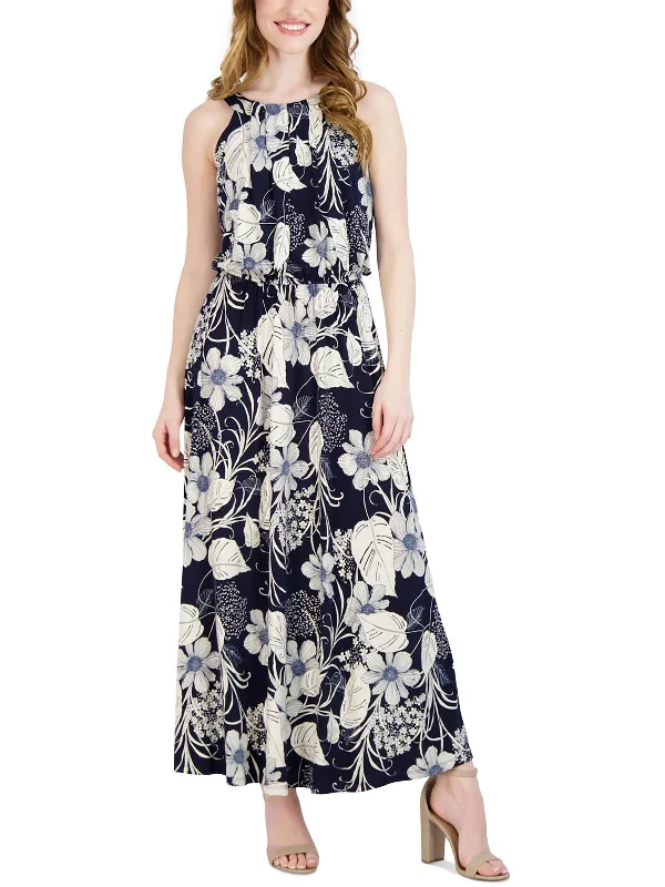 Petites Womens Floral Print Polyester Maxi Dress Classic Charm