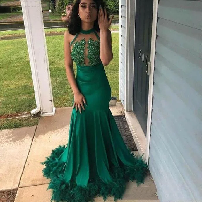 new lace applique feather green sexy mermaid black girl prom dress beautiful evening gown custom   cg13523 Pastel Styles