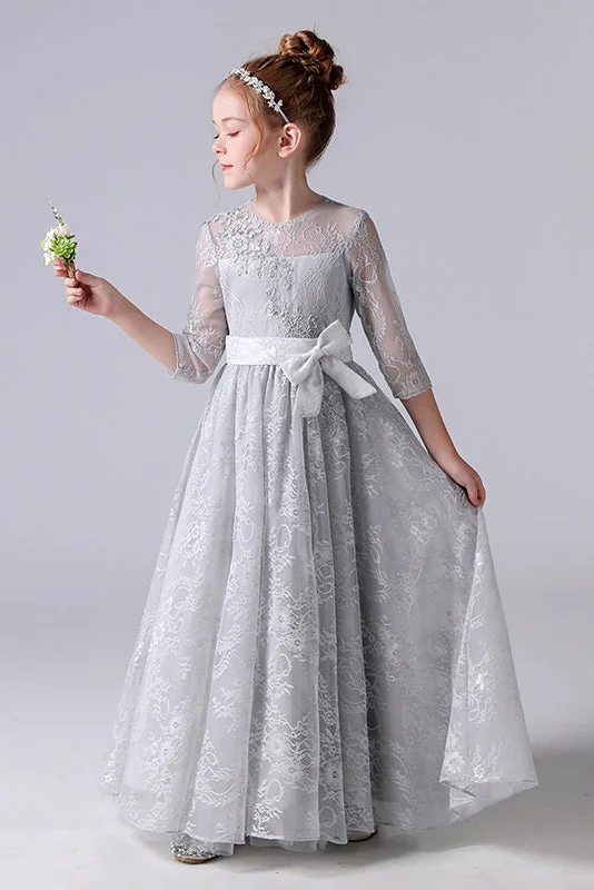 Elegant Appliques Long Sleeve Flower Girl Dresses With Bow Huge Savings On Parisian Styles