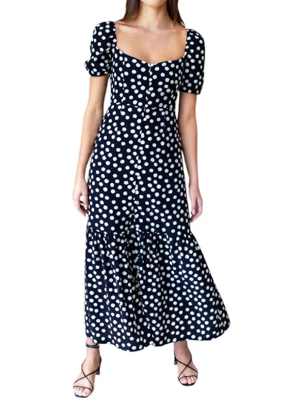 Luie Maxi Dress In Handpainted Dots Black + Ivory Special Occasion Wear