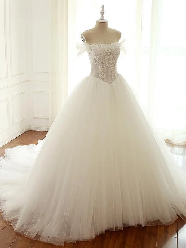 Off Shoulder Lace Tulle Long Wedding Dresses Classic Charm