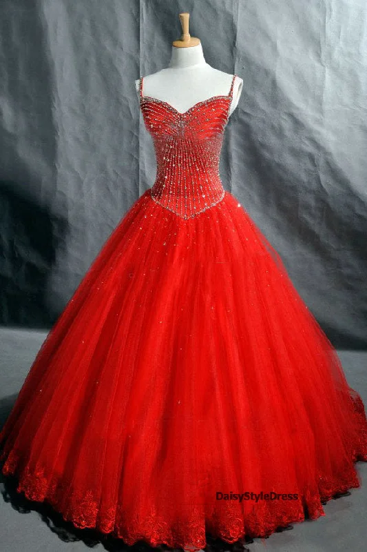 Ball Gown Spaghetti Straps Red Wedding Dress Elegant Style