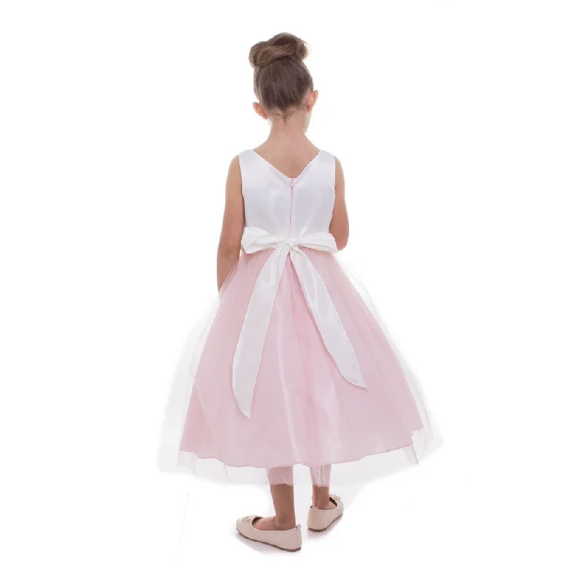 Little Girls Blush Satin Tulle Rhinestone Flower Girl Dress 2-6 Mid - Week Surprise