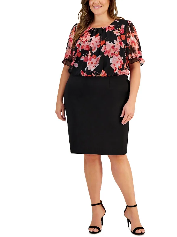 Plus Womens Floral Print Chiffon Wear To Work Dress Big Savings On Rustic Countryside Styles