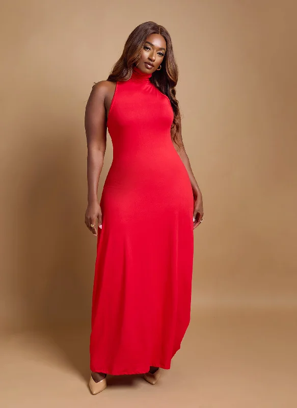 Kimmy Turtleneck Bodycon Maxi Dress - Red Big Savings On Rustic Countryside Styles