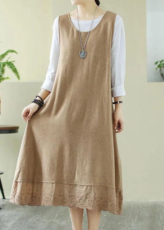 Loose O Neck Sleeveless Spring Clothes Sewing Nude Dresses Pastel Styles