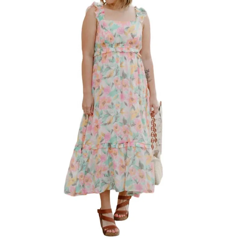 Floral Strappy Dress In Watercolor Feminine Flow