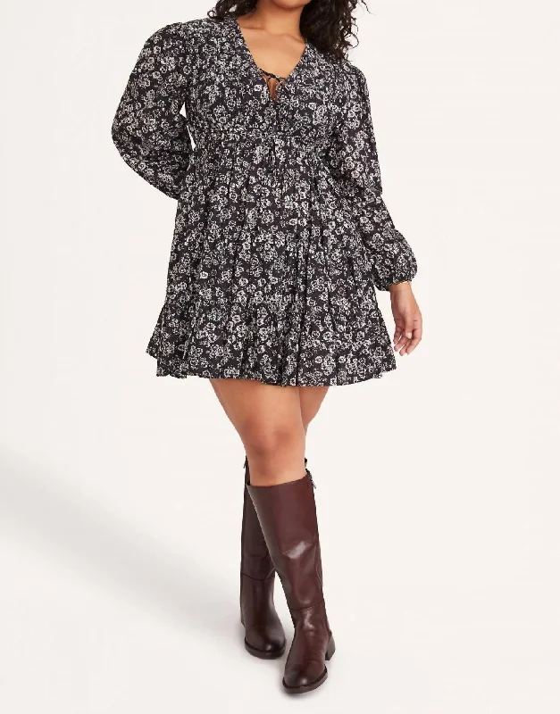 Lasse Print Mini Dress In Black Stamped Floral Print Holiday Sale