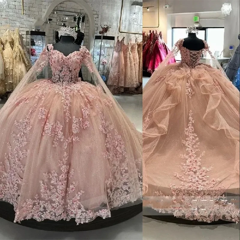 Pink Quinceanera Dresses Off Shoulder Flowers Lace Appliques Beaded Puffy Party Princess Sweet 16 Ball Gown  Y2936 Score Big On Glamorous Red - Carpet Styles