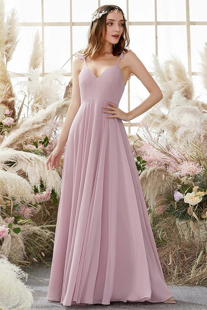 Shelby Natural Waist Floor Length Chiffon Sleeveless Spaghetti Straps A-Line/Princess Bridesmaid Dresses Sophisticated Cut