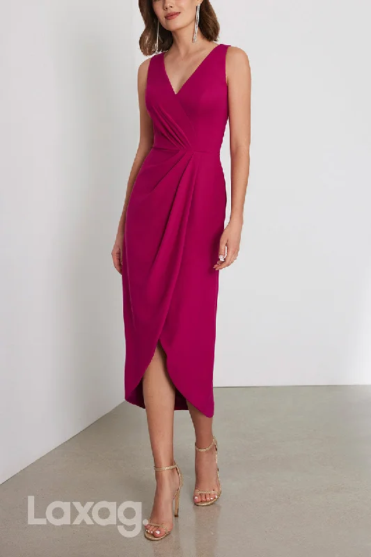 22971 - V-Neck Sleeveless Ankle-Length Cocktail Party Formal Evening Dress with Slit Lightweight Fabric