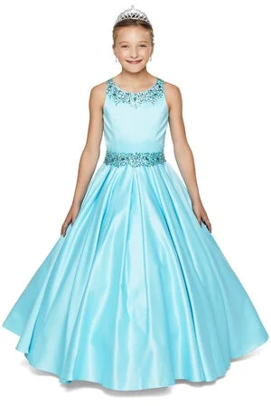 Little Girls Aqua Shimmery Beaded Pleated Dull Satin Flower Girl Dress 4-6 Lightweight Fabric