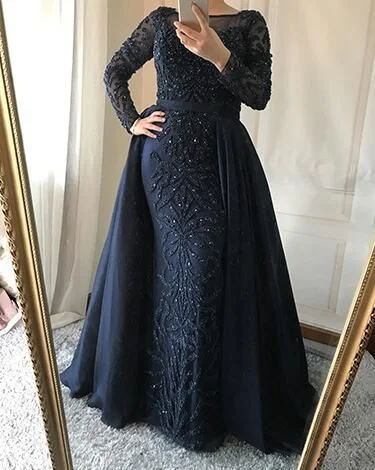 Sexy Sheer Long Sleeve Evening Dresses Crystal Beaded Muslim Prom Dress Party Gown   cg17629 Minimalist Office - Ready Style