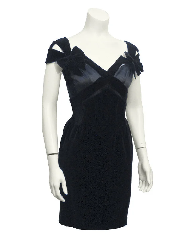 Black Velvet & Satin Cut Out Dress Classic Timeless Elegant Style