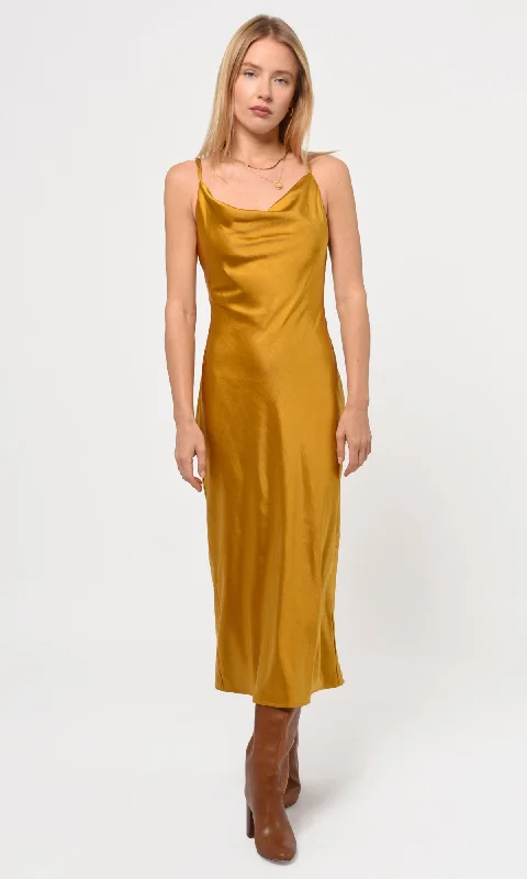 Linda Satin Cowl Neck Slip Maxi Hollywood Glam Award - Show Style