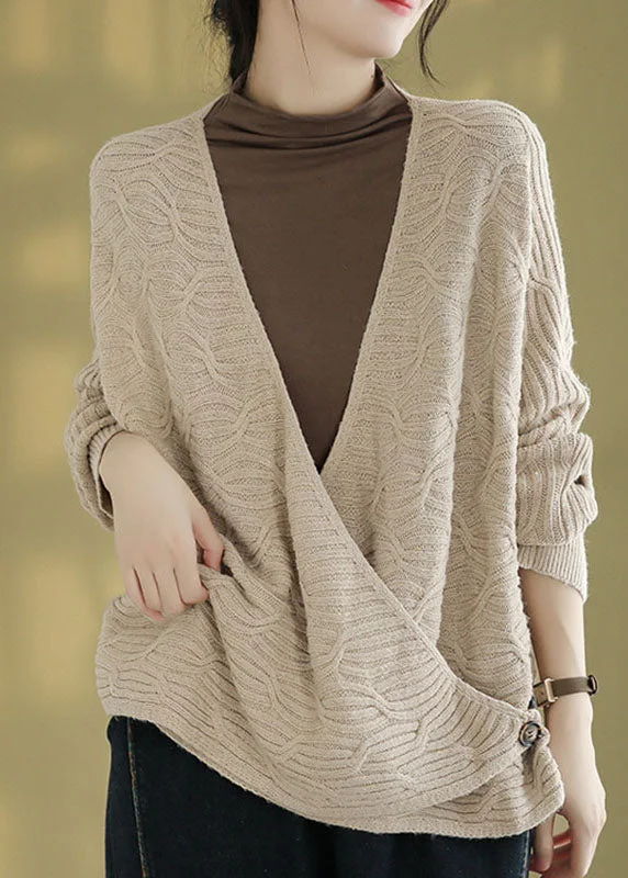 Apricot Button Warm Cotton Knit Sweaters Long Sleeve Now On Sale For Chic Urban Styles