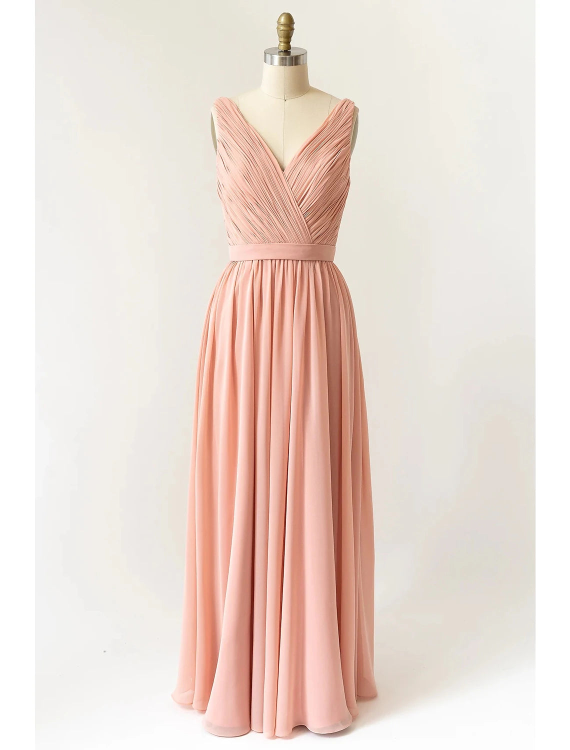 A-Line Bridesmaid Dress V Neck Sleeveless Open Back Floor Length Chiffon with Pleats Y2K Nostalgic Fashion Look