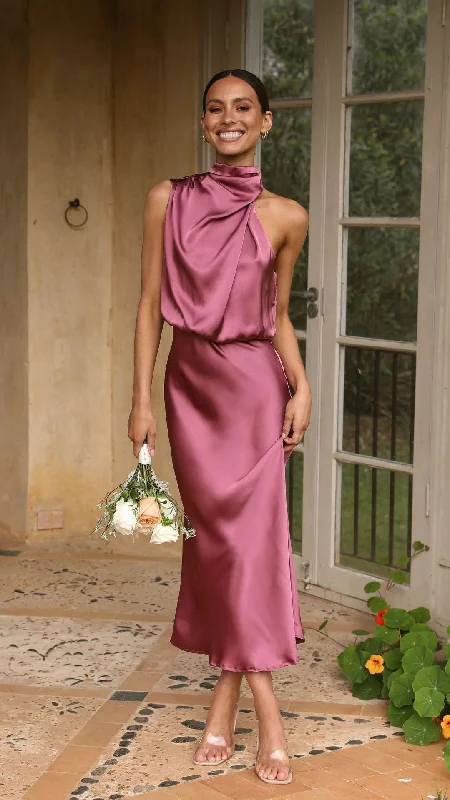 Sleeveless Halter Solid Color Satin Dress Pastel Styles