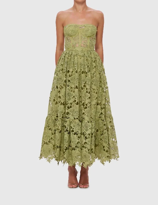 Emilia Lace Bustier Midi Dress In Olive First Order Discount