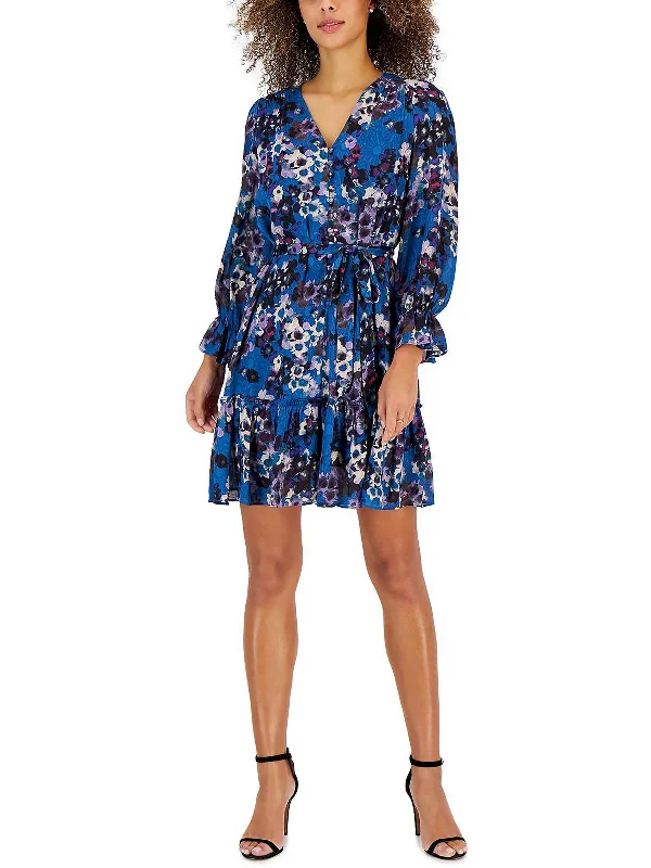 Petites Womens Floral Fit & flare Mini Dress Father'S Day Deals