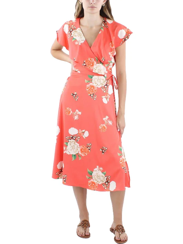 Womens Satin Floral Wrap Dress Limited - Time Bundle