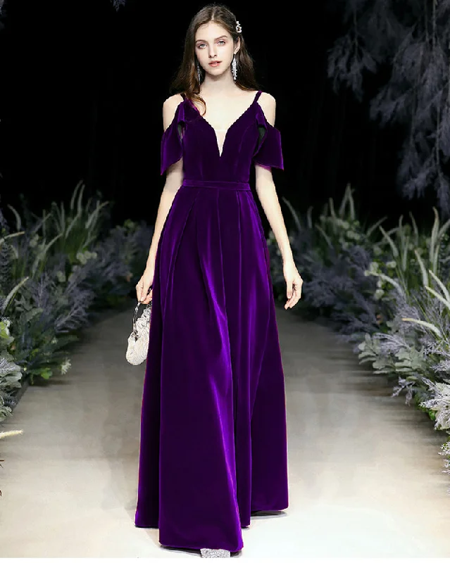 PL1452 Purple /Burgundy/Blue Long Velvet Evening Party Dresses Marige De Robe Gown Update With Cottagecore Styles