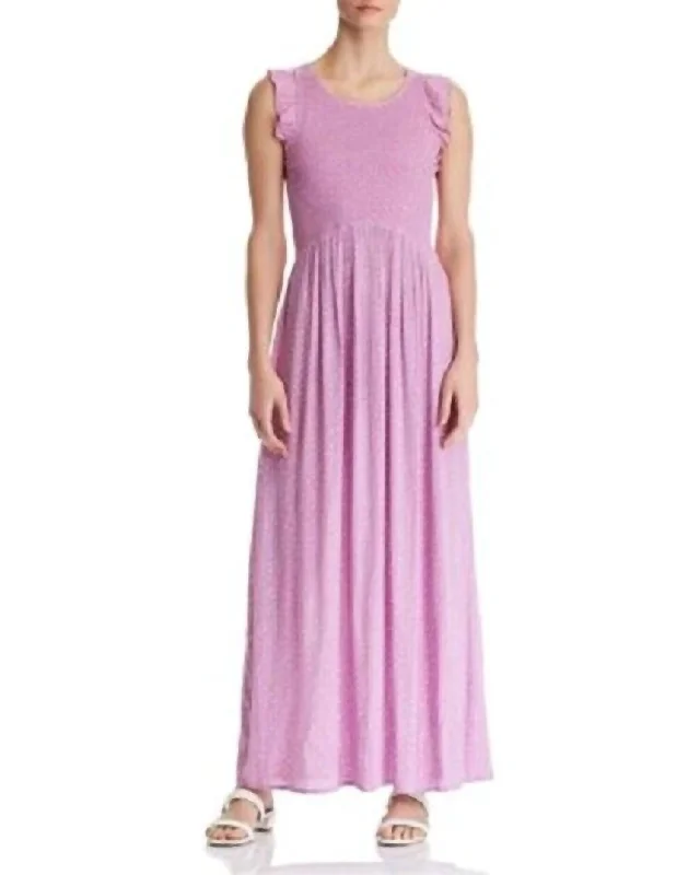 Smocked Polka Dot Sleeveless Maxi Dress In Pink Limited Quantities