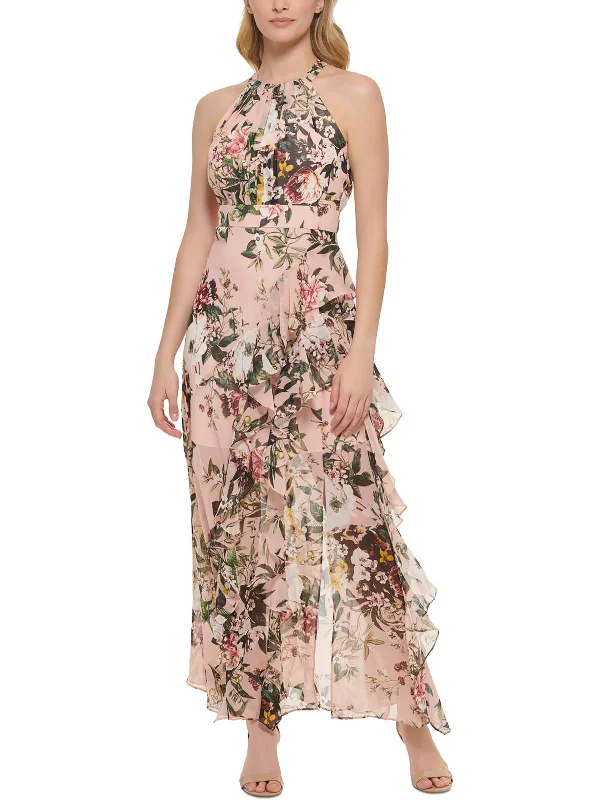 Petites Womens Floral Print Polyester Maxi Dress Lightweight Fabric