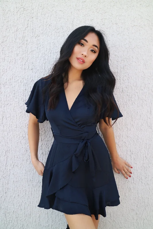 Satin Butterfly Dress - Navy Wardrobe Refresh