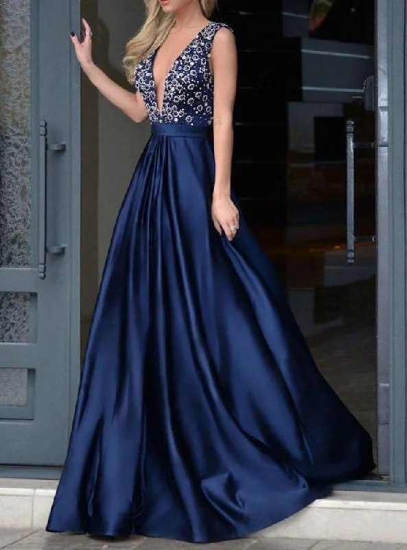 Women V-Neck Prom Dresses Long Beads Evening Gowns Formal Party Dress YPD250 Romantic Date - Night Ensemble