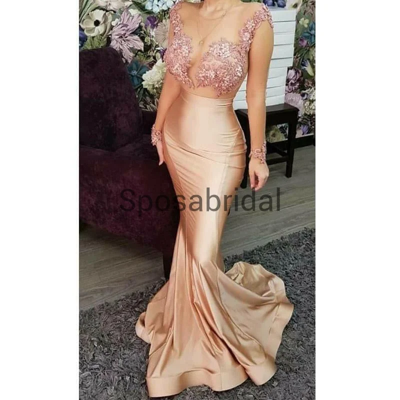 Sexy Elegant Mermaid Long Sleeves Custom Unique Long Modest Prom Dresses PD1928 Minimalist Office - Ready Style