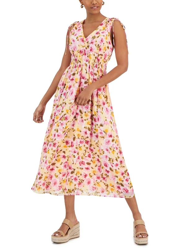 Womens Floral Print Polyester Midi Dress Clearance Event