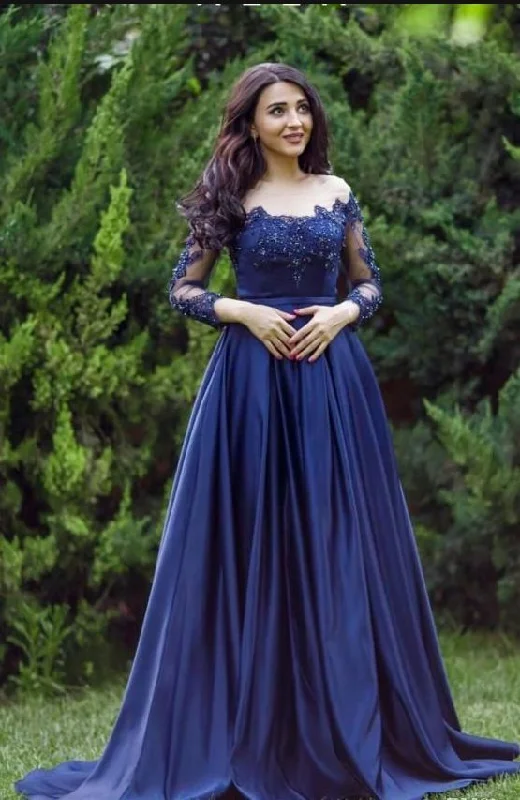 Sexy Lace Formal Prom Dress Long Sleeves Blue Prom Dresses Evening Gowns    cg17557 Casual Weekend Relaxed Style