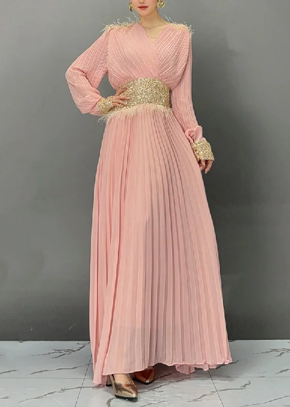 Pink Flattering Vacation Long Dresses Long Sleeve Spring Fling Sale