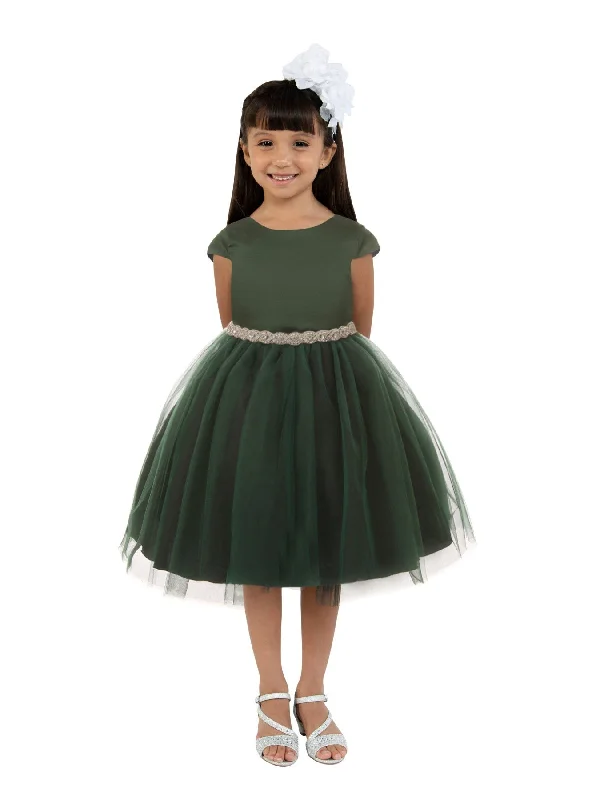 Big Girls Hunter Green Satin Tulle Rhinestone Christmas Dress 8-14 Clearance Event