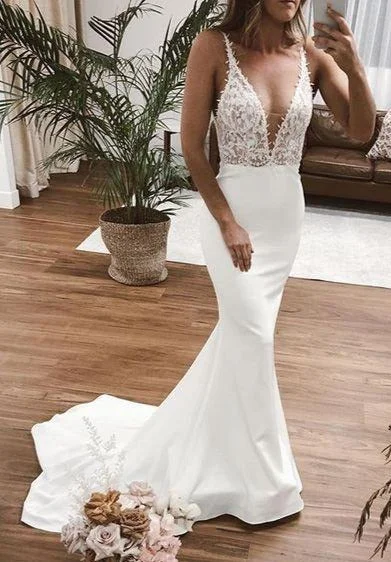 Fitted Low V-back Wedding Dress Spring Fashion