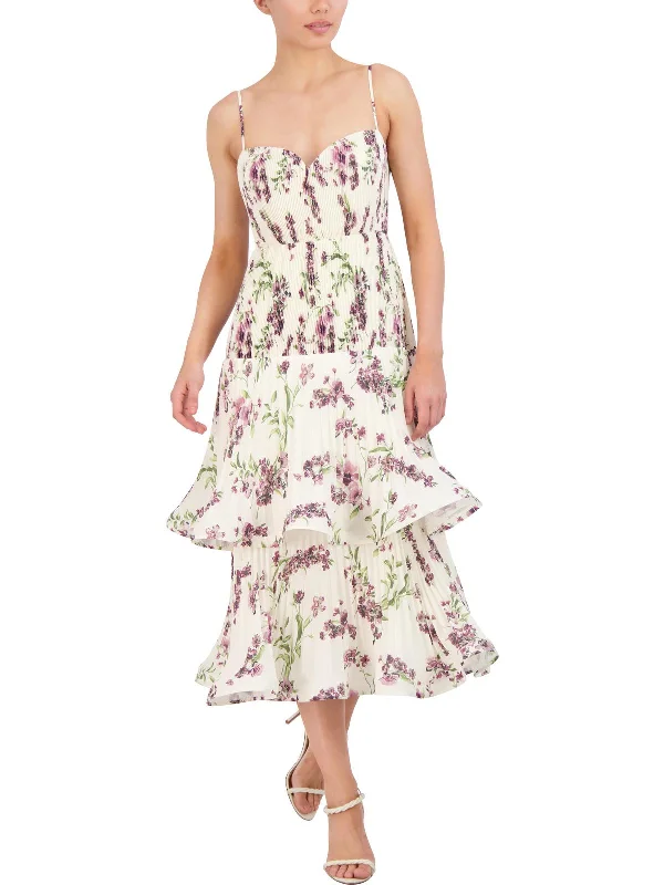 Womens Tiered Floral Print Cocktail And Party Dress Flash Deals