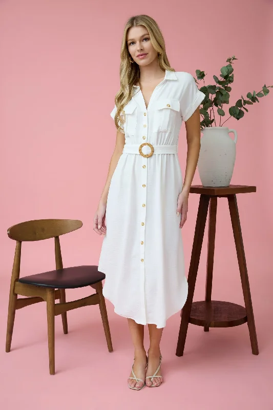 Summer Nights Midi Dress - White Classic Timeless Elegant Style