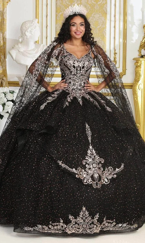 Women's Comfy Loungewear Outfit May Queen LK218 - Cape Sleeve Glitter Ballgown