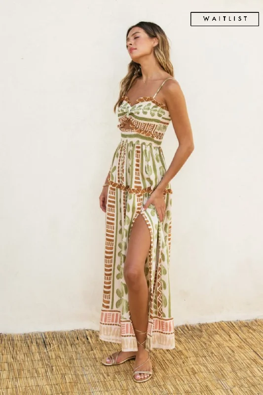 Waitlist 5/21 ♥ Holland Sleeveless Cut Out Abstract Print Maxi Dress Green Parisian Effortless Chic Style