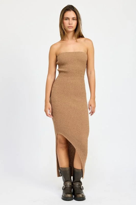 ASYMMETRICAL RIBBED MAXI TUBE DRESS Y2K Nostalgic Fashion Look