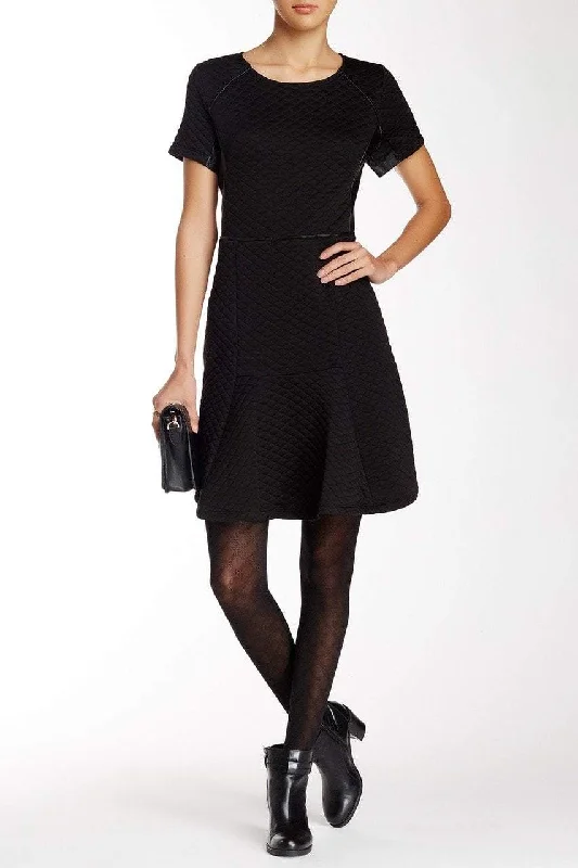 Women's Plus-Size Apparel Nina Leonard - Quit-Textured Leather Dress L23961SC