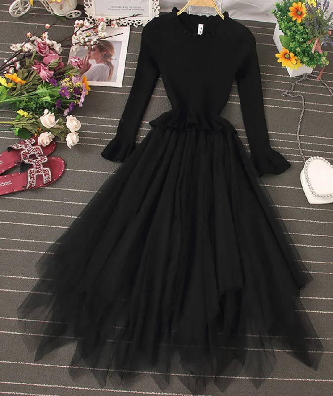Women's Seasonal Clothing Lovely A line knitted tulle patchwork dress  204