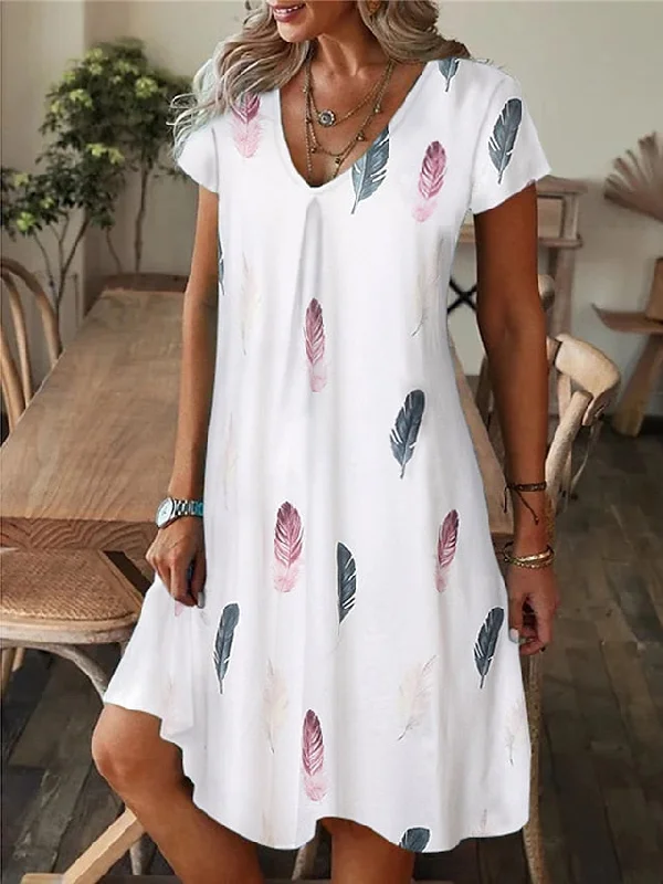 CityHottie - Women's Casual Dress Summer Dress Print Dress Leaf Floral Print V Neck Midi Dress Fashion Modern Outdoor Daily Short Sleeve Regular Fit Black White Yellow Summer Spring S M L XL XXL Limited - Time Bundle