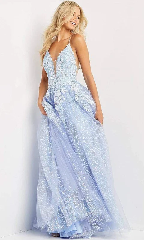 Women Apparel JVN by Jovani JVN07252SC - Spaghetti Strap Floral Prom Gown
